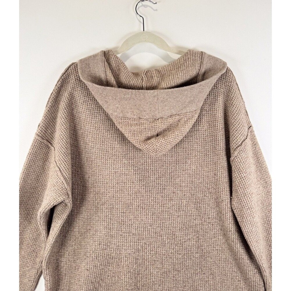 Aerie Womens Sweater Brown CozyUp Waffle Hoodie V Neck Pullover Stretch Large - Picture 11 of 13